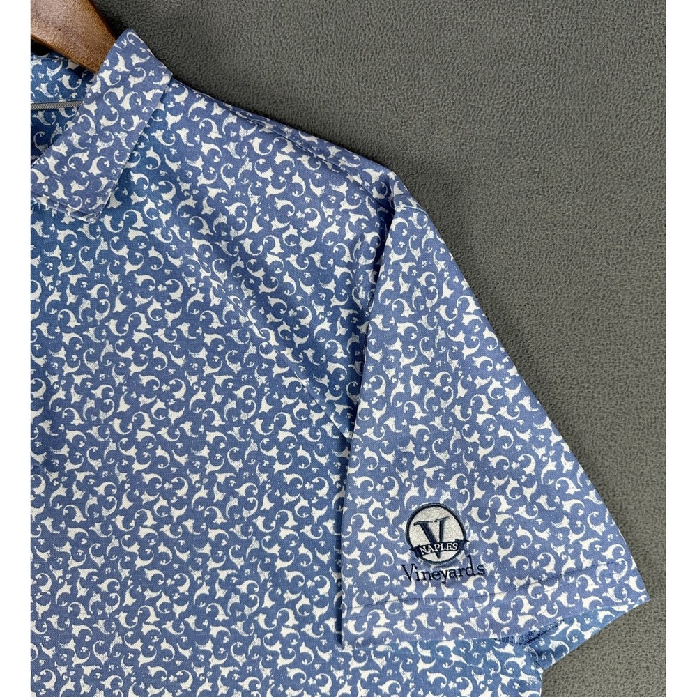 Johnnie O Polo Shirt Mens XL Blue Geometric Naples Vineyards Performance Golf - Picture 5 of 9